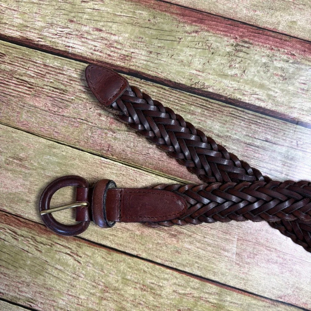 Vintage Braided Leather Belt Oil Tanned Cowhide Dark Brown Boho Western Size 30